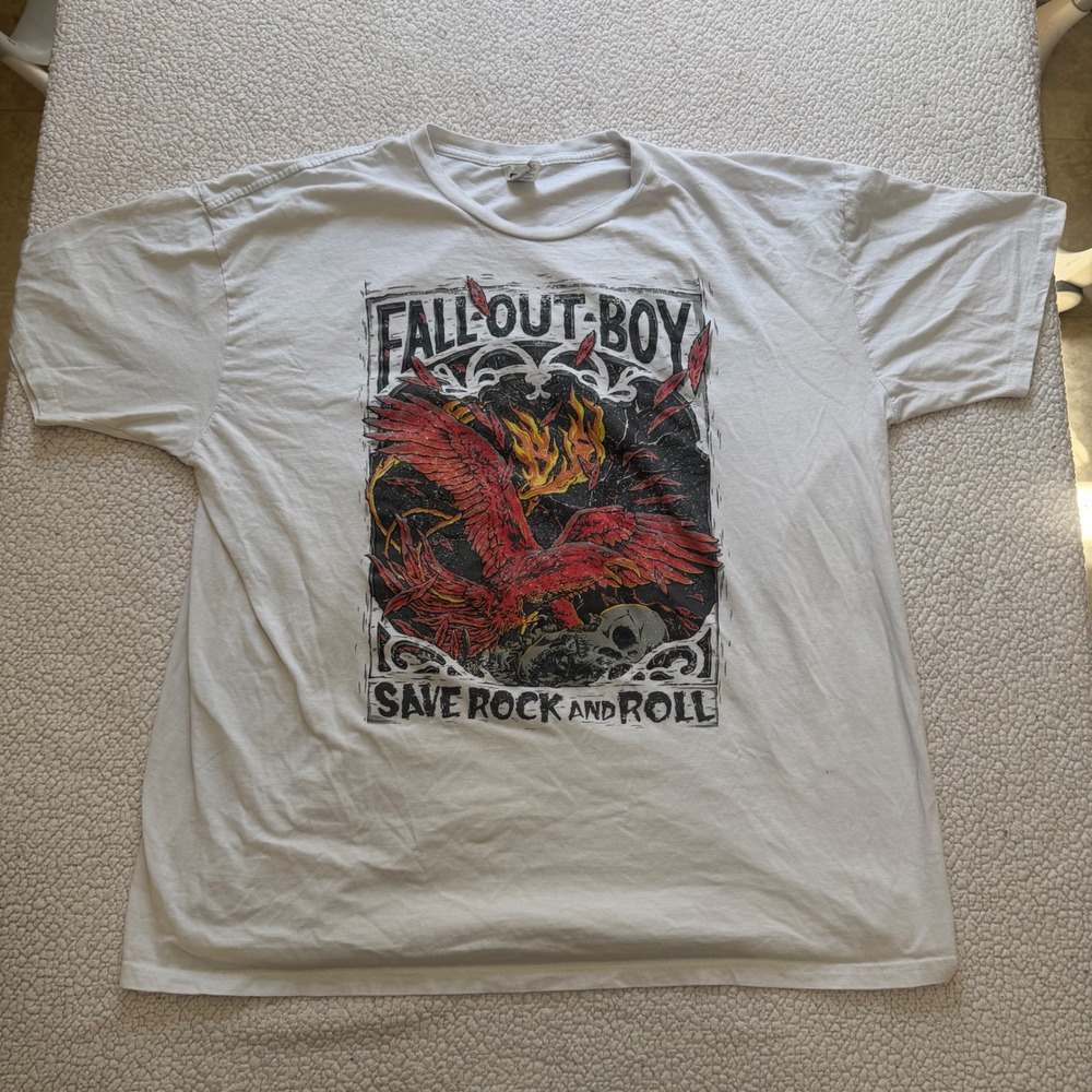 Fall Out Boy Save Rock and Roll Phoenix Skull Graphic T-Shirt Men's 2XL Band Tee